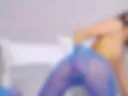 Dancing in my blue pantyhose and ripping them off to fuck my ass with a big dildo trough them!
