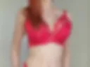 Red lingerie strip and using vibrating domi till cum