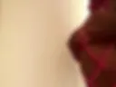 Sucking and fucking my pink dildo fixed on the wall