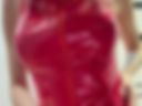 Red latex bodysuit rear view