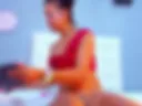 Naughty girl covers her anus with lipstick