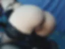 Doggy style without panties sucking a dildo