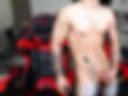Standing cumshow, body art