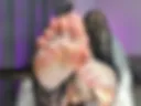 Feet play with fake sperm