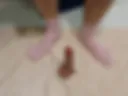 I stroke a dildo with my pink socked feet and show off my little penis.