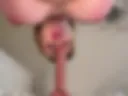 Deep throat dildo on mirror tits slapping