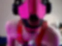 Pink pup teases with his tongue and candy