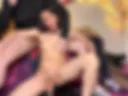 3some Rides on a huge dildo and sucks dick at the same time