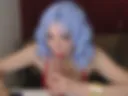 Workship your dick, suck you, toy on the table, blue hair, red lips and red long nails 7 min