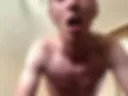 Completely naked with my tongue, jerking off my dick!