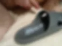I saw my cum on a flipflop, got excited and decided to fuck it. And sperm came in handy as a lubricant. But the hole was tight.