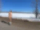 Roller skating around the snow