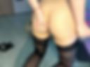Anal beads in her butt, squirting from a dildo up close