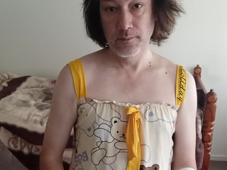 In pajamas and stockings