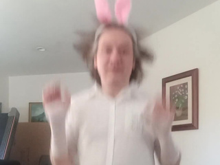 Bunny in a white skirt, bottom view