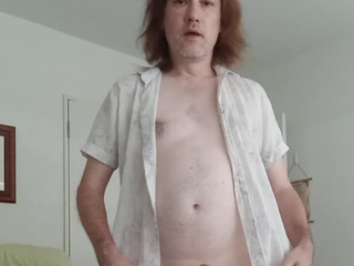 In an unbuttoned shirt