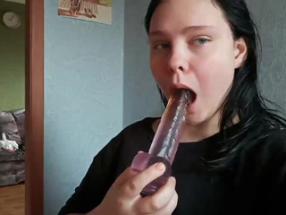I'm practicing sucking on a dildo