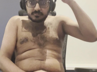 Stroking my dick while combing my hair